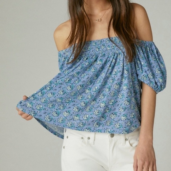 Lucky Brand Blue Floral Square Neck Blouse - Picture 1 of 6